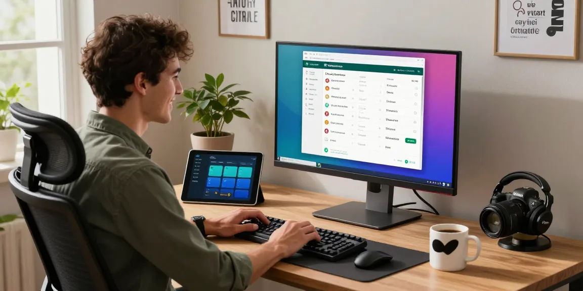 User engaging with WhatsApp電腦版 in a modern home office, showcasing productivity and tech.