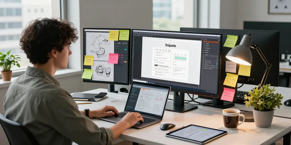 Dynamic Snipaste app demonstration in a productive workspace, showcasing intelligent screenshot tools for enhanced efficiency at snipaste官网.