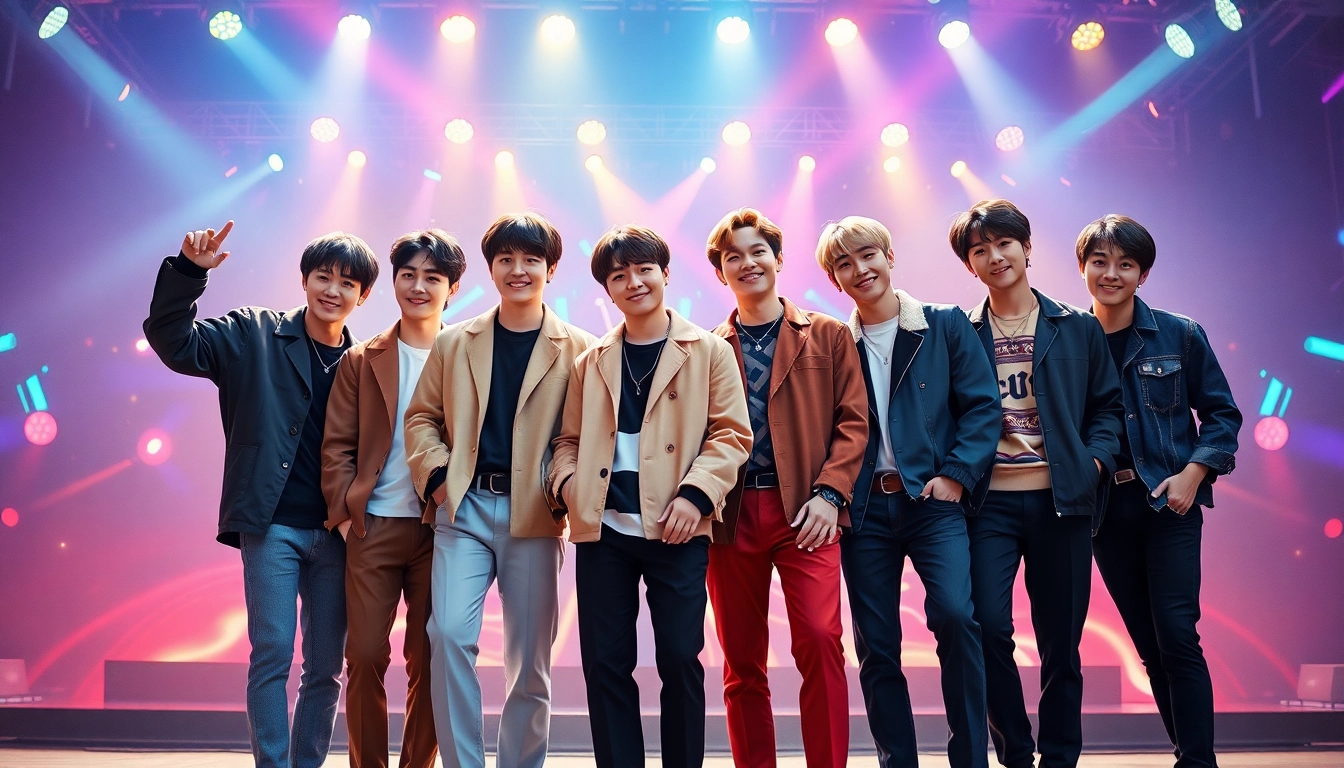 Energetic pose of bts members showcasing their distinct styles and camaraderie.