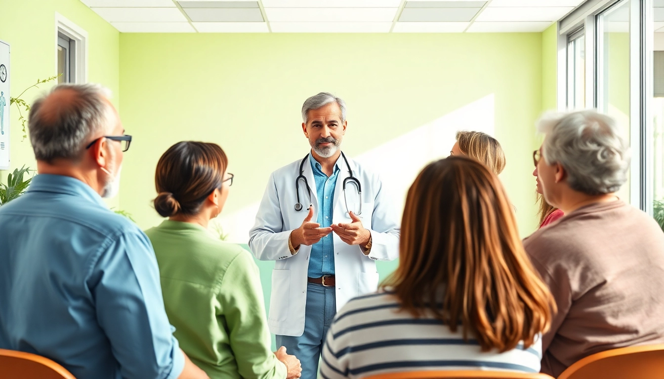 Engage in a discussion about healthspan with professionals in a bright clinic.