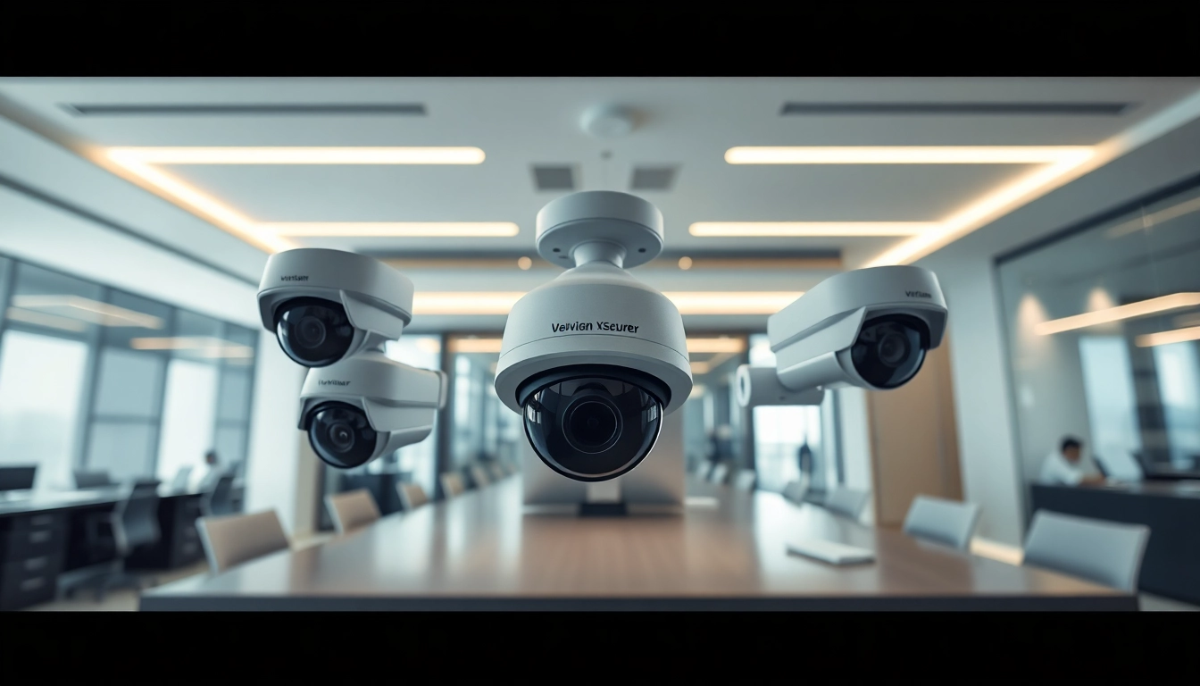 Cámaras Hikvision instaladas en una oficina moderna, destacando la seguridad y la tecnología avanzada.