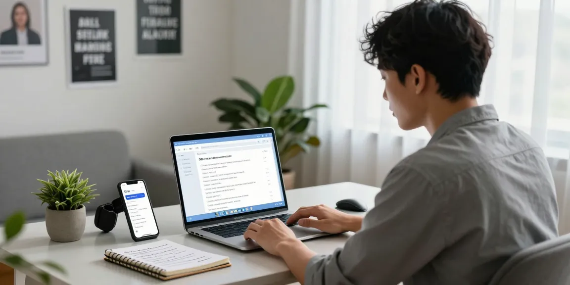 Job alerts management in a cozy home office setting, showcasing a professional engaged with job notifications.