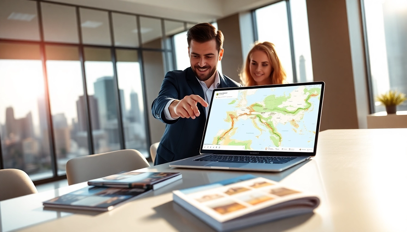 Engage with real estate insights through a professional agent in a modern office setting.