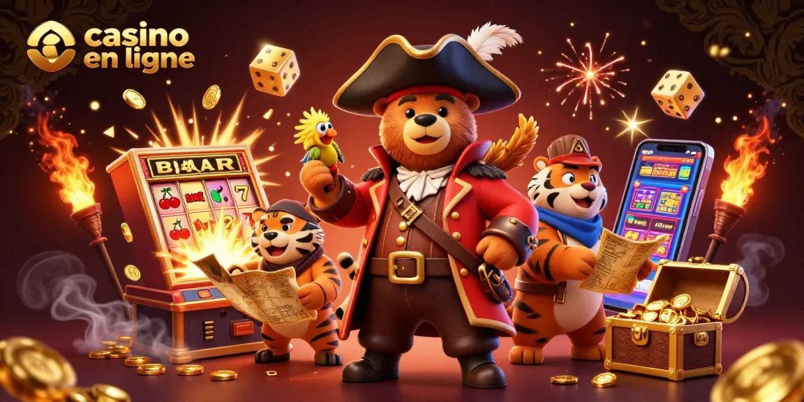 Jouez à des jeux captivants au casino en ligne avec cette illustration dynamique pleine de couleurs et de symboles de chance.