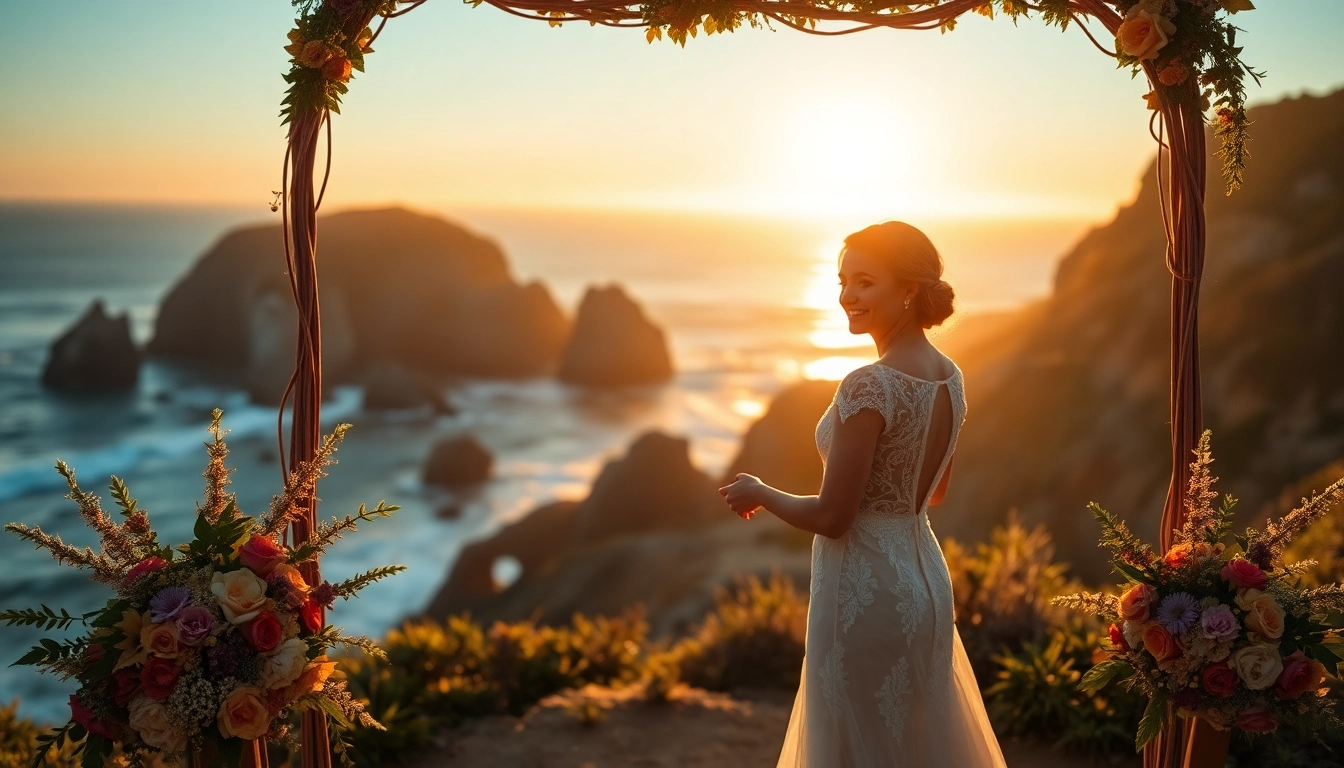 Capturing the essence of Big Sur wedding photography, a couple exchanges vows against stunning ocean cliffs.