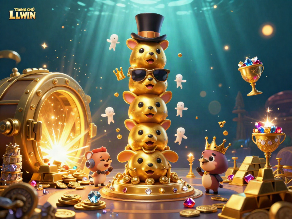 Engage with TRANG CHỦ LLWIN in an ultra-detailed 3D casino scene packed with treasure, vibrant characters, and dynamic game elements.
