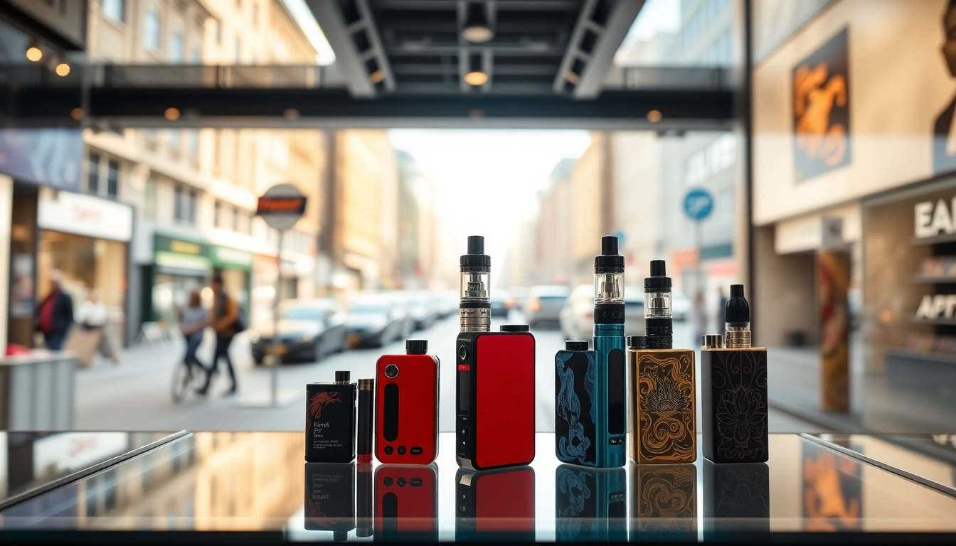 Show off stamp vapes displayed elegantly in a modern retail setting, showcasing vibrant designs.