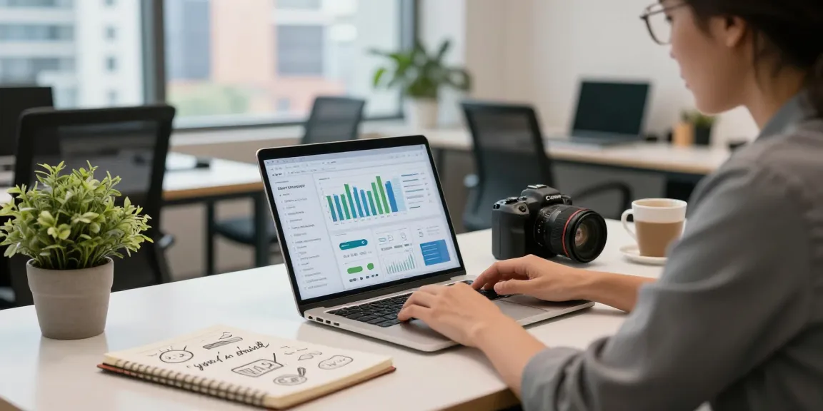 Self-employed professional working in a modern coworking space, showcasing productivity and creativity.