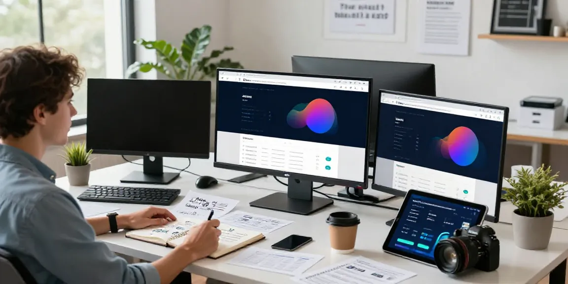 Content strategist using an AI SEO titles generator in a modern workspace.