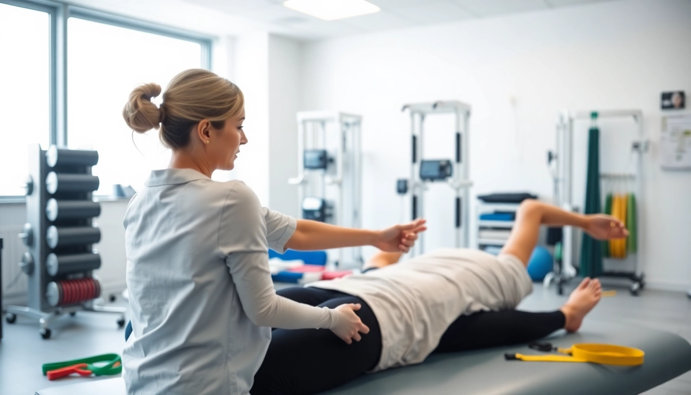 Engaging physiotherapy london session showing a therapist aiding a client in recovery.