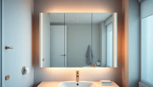 Präsentation des sonni Spiegelschrank mit modernem Design und integrierter Beleuchtung im Badezimmer.