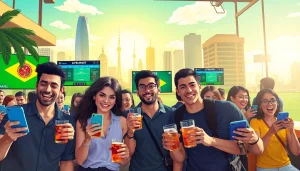 Experience the thrill of the best sportsbooks in Brazil with enthusiastic bettors celebrating their wins.