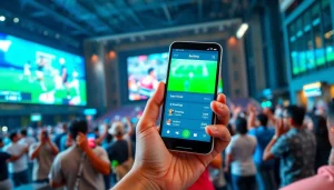 Engaging scene of sports betting in India with a user-friendly app interface on a smartphone.