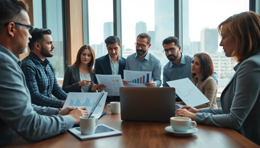 Analyze competitor pricing strategies with a professional team in a collaborative office setting.