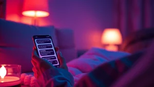 Engaging sexting AI chat on a smartphone in an intimate, cozy setting.