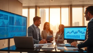 Engaged business consultants in Dubai collaborating in a modern office environment.