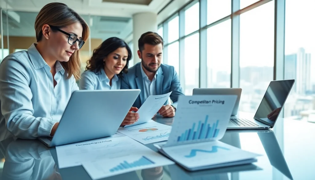 Analyze competitor pricing strategies in a focused business meeting environment.