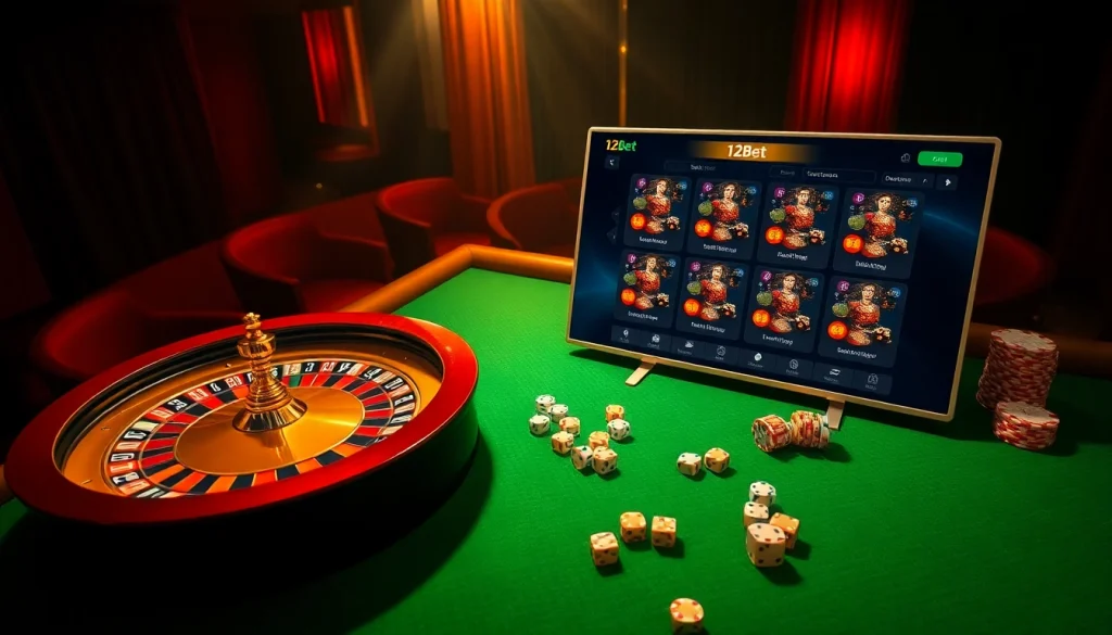 Engaging online gambling scene highlighting ink vao 12bet with roulette and betting interface.
