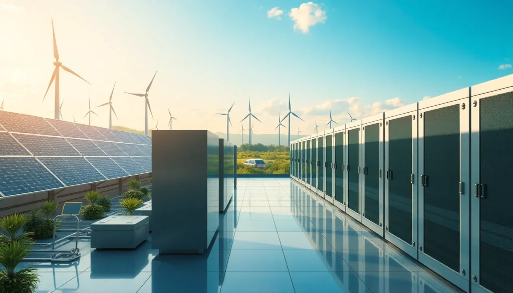 Trusted cloud mining sites depicted in a modern facility using renewable energy sources.