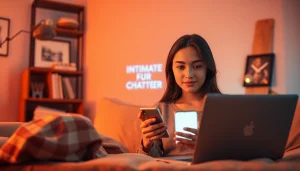 Engaging scene of ai chat sex through a cozy digital interaction with an AI companion.