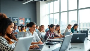 Enhance your skills at our typing center with focused individuals perfecting their typing techniques.