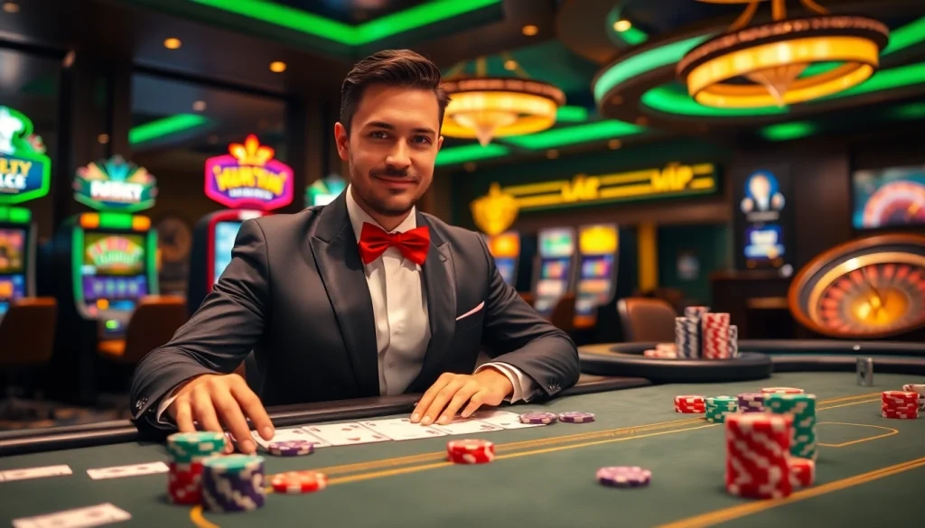 Play poker at RIKVIP casino with luxury chips and cards in a vibrant atmosphere.