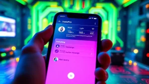 InstaPro APK interface on a smartphone showcasing advanced features in a modern tech setting.