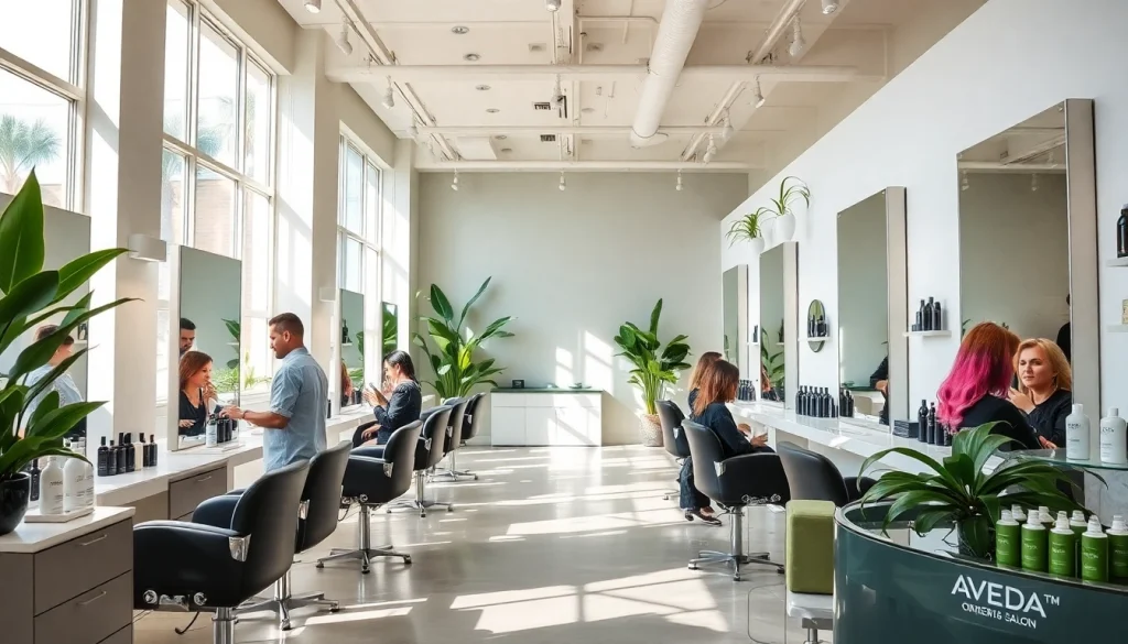 Hair salon san diego interior with stylists and vibrant hair services at Omnia Salon.