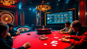 Engage with MK8 casino excitement at a luxurious poker table under vibrant lights.