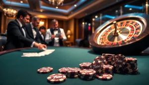 Experience thrilling gameplay at 7upbet with high-stakes poker and roulette in an elegant casino setting.