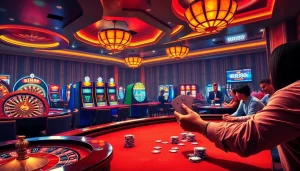 Experience the excitement of RR88 with a thrilling casino scene featuring poker action and dynamic gaming.