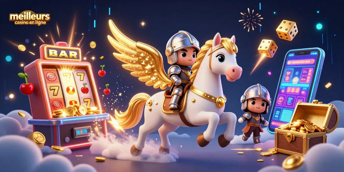 Découvrez les meilleurs casinos en ligne avec l'illustration d'un cheval céleste et un jackpot éclatant.